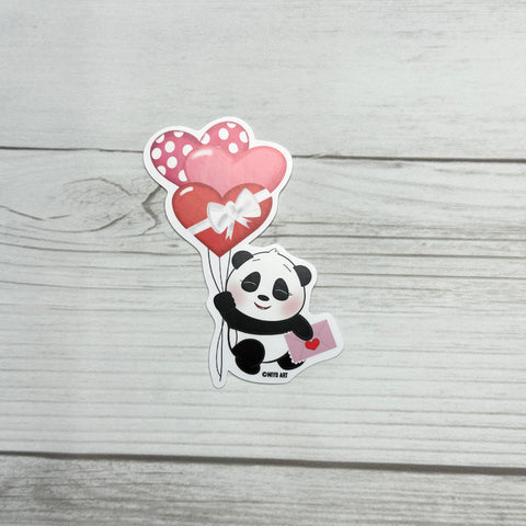 Pepper the panda with heart balloons vinyl sticker
