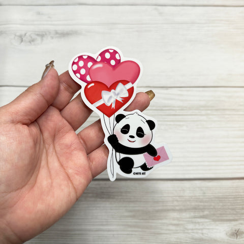 Pepper the panda with heart balloons vinyl sticker