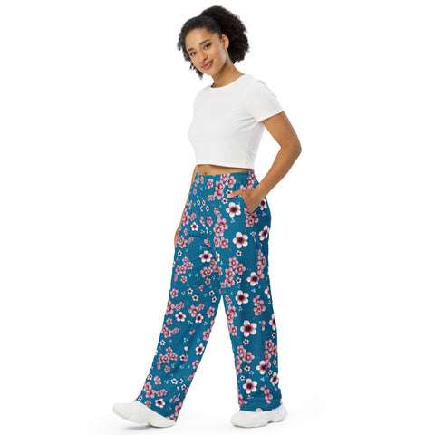 Sakura All-over print unisex wide-leg pants