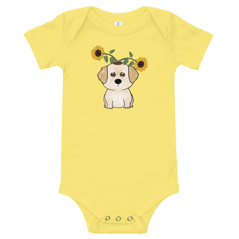 Golden Retriever Sunflower Baby short sleeve one piece