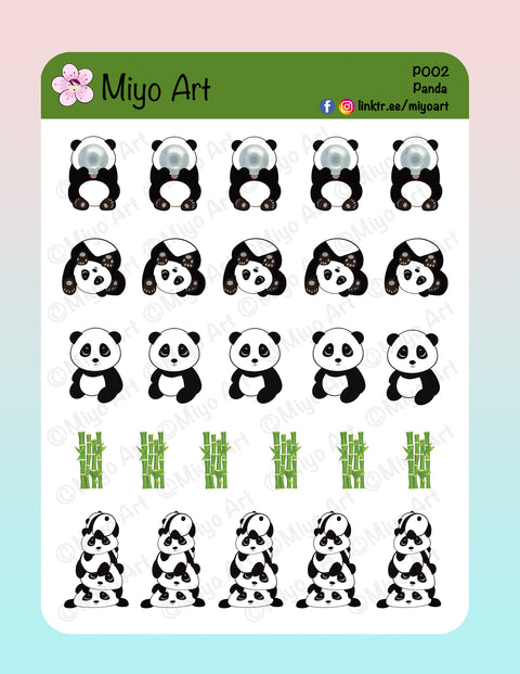 Panda's sticker sheet || Hand Drawn Sticker Sheets for Planners, Journals, Calendars.