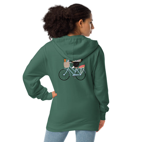 Ben-E Cat Bicycle (Design on Back Only) Unisex fleece zip up hoodie