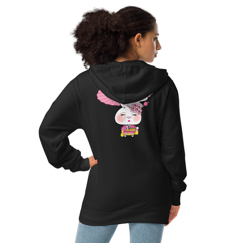 Bon-E Geisha with Parasol (Design on Back Only) Unisex fleece zip up hoodie
