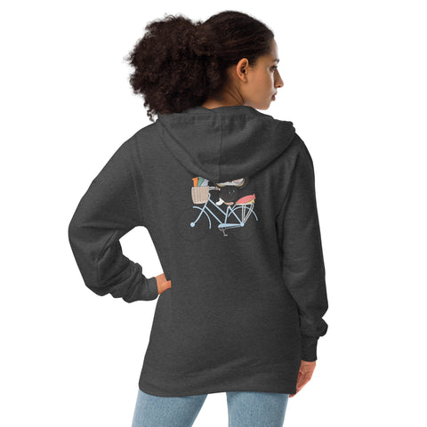 Ben-E Cat Bicycle (Design on Back Only) Unisex fleece zip up hoodie