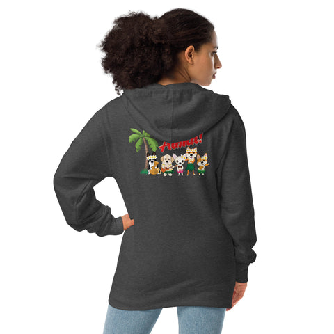 Aloha Dogs (Design on Back Only) Unisex fleece zip up hoodie