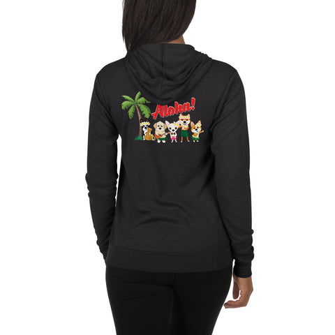 Aloha Dogs (Design on Back Only) Unisex zip hoodie
