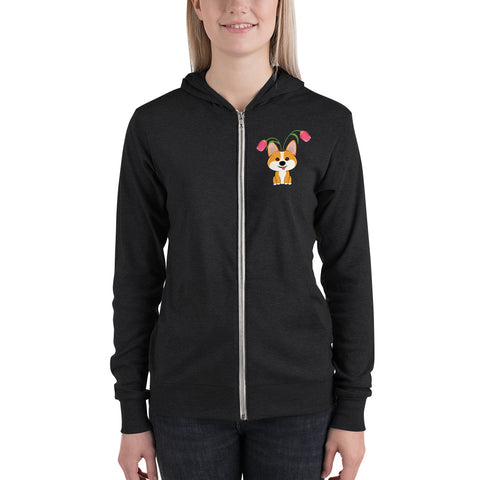 Corgi Spring (Design on Front Only) Unisex zip hoodie