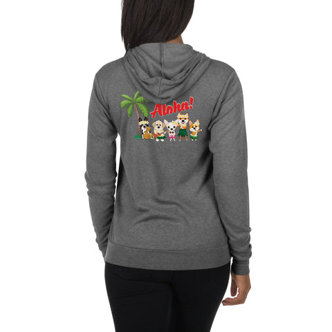 Aloha Dogs (Design on Back Only) Unisex zip hoodie
