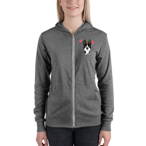 Boston Terrier Spring (Design on Front Only) Unisex zip hoodie