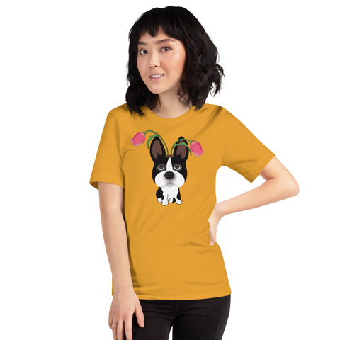 Boston Bull Terrier Tulips Unisex t-shirt