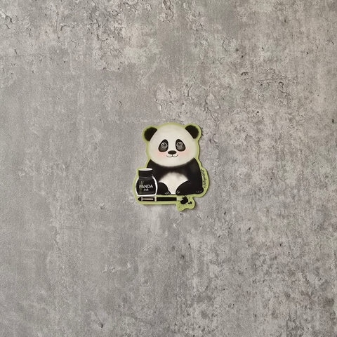 Panda with fountain pen and ink bottle vinyl sticker.
