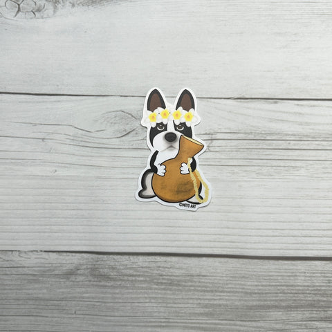 Aloha Duke Boston Terrier Vinyl Sticker.