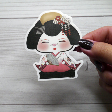 Bon-E Geisha Sitting on Platform Vinyl Sticker
