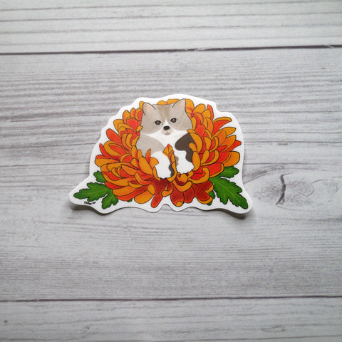 Ozzy Cat Chrysanthemum Vinyl Sticker