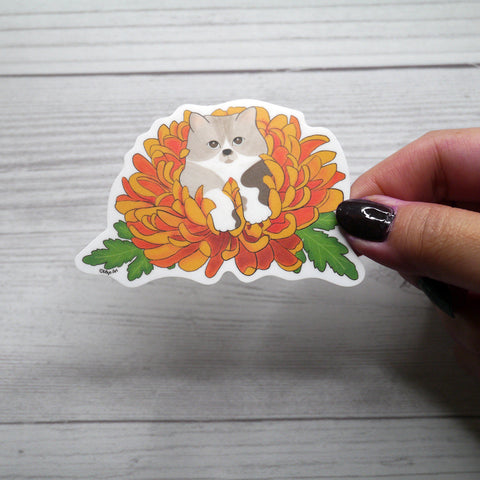 Ozzy Cat Chrysanthemum Vinyl Sticker