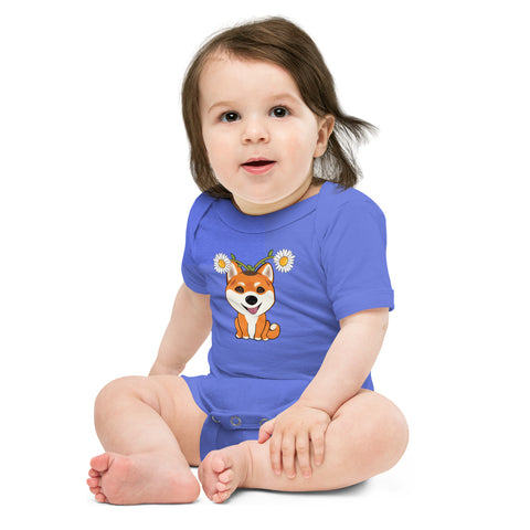 Shiba Inu Daisies Baby short sleeve one piece