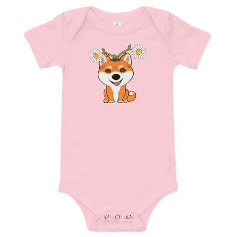 Shiba Inu Daisies Baby short sleeve one piece