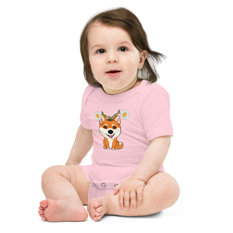 Shiba Inu Daisies Baby short sleeve one piece