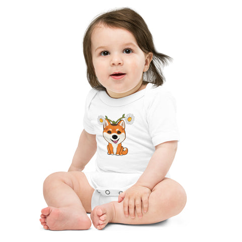 Shiba Inu Daisies Baby short sleeve one piece