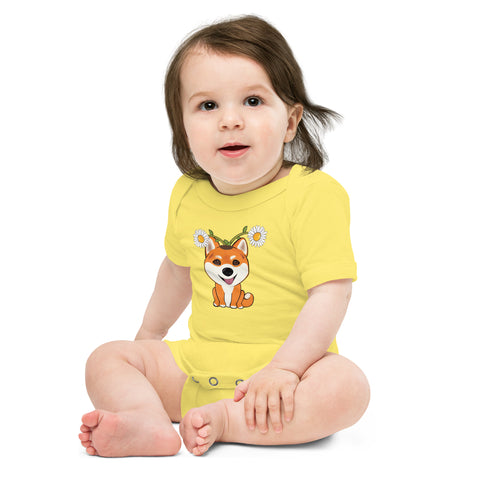 Shiba Inu Daisies Baby short sleeve one piece