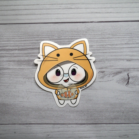 Ben-E Cat Chums Fishbowl Vinyl Sticker.