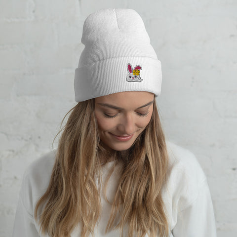 Bon-E Bunny Hibiscus (Embroidered) Cuffed Beanie