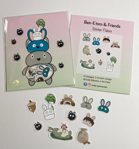 Cute Bunny and Friends Sticker Flakes. 5 of each design and 50 total in a bag.