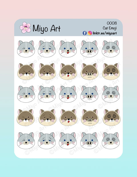 Cute Cat Head Emoji Sticker Sheet 2 || Hand Drawn, In House Printed for your Planners, Journals and Bullet Journals.