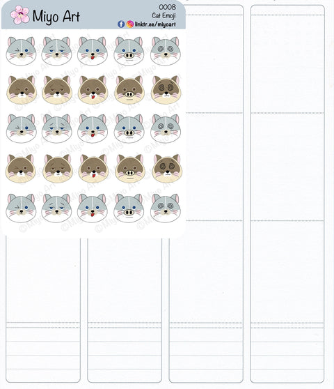Cute Cat Head Emoji Sticker Sheet 2 || Hand Drawn, In House Printed for your Planners, Journals and Bullet Journals.