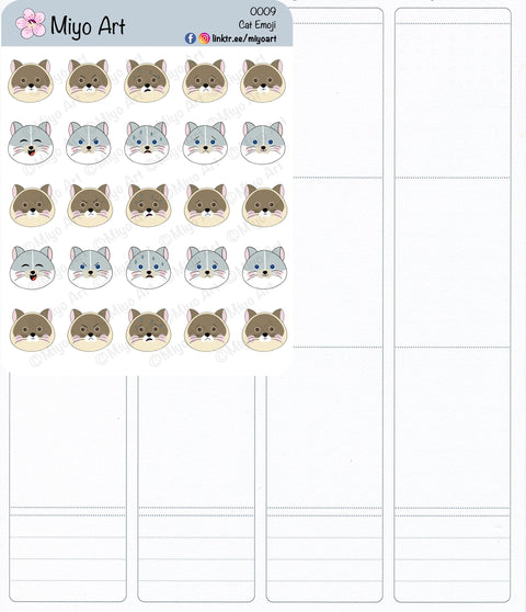 Cute Cat Head Emoji Sticker Sheet || Hand Drawn, In House Printed for your Planners, Journals and Bullet Journals.