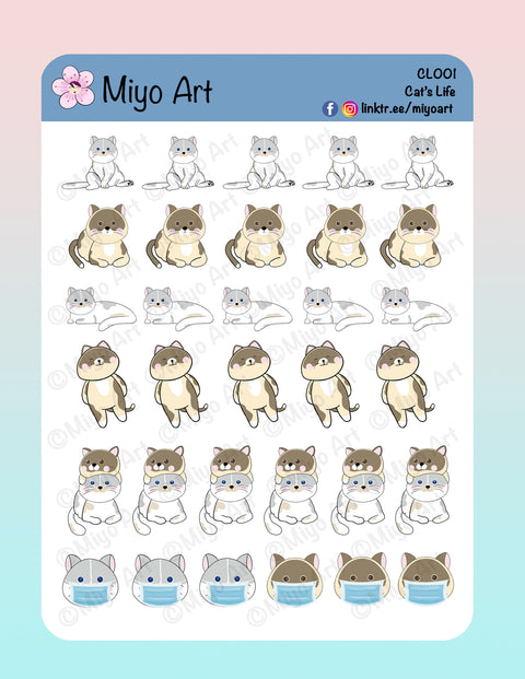 Cat's Life Sticker Sheet CL001 ||  For your Planners, Bullet Journal and Calendars.
