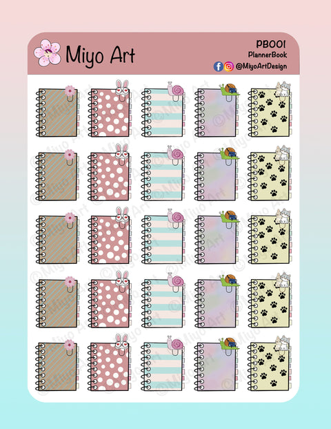 Cute Planner Books Sticker Sheet || Hand Drawn, In House Printed for your Planners, Journals and Bullet Journals.