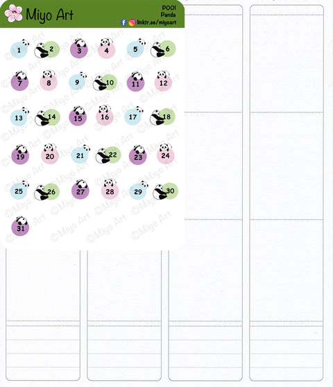 Panda Month Numbers for your planner, journal, school or work calendar.