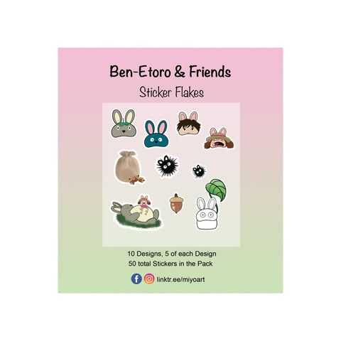Cute Bunny and Friends Sticker Flakes. 5 of each design and 50 total in a bag.