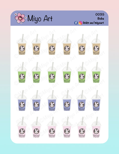 Boba Drinks Sticker Sheet || Hand Drawn, In House Printed for your Planners, Journals and Bullet Journals.