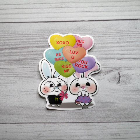 Ben-E & Bon-E Bunny with Conversation Heart Balloons Vinyl Sticker