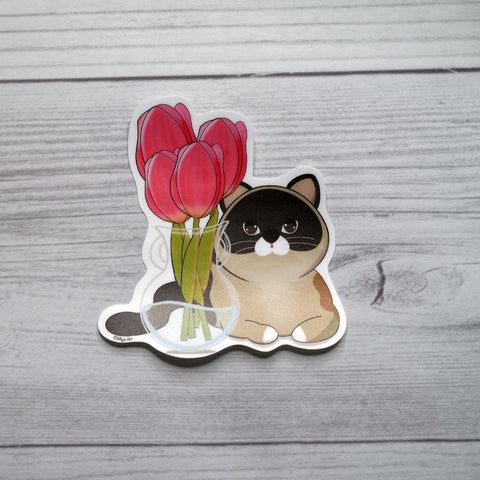 Maya Cat Tulips Vinyl Sticker