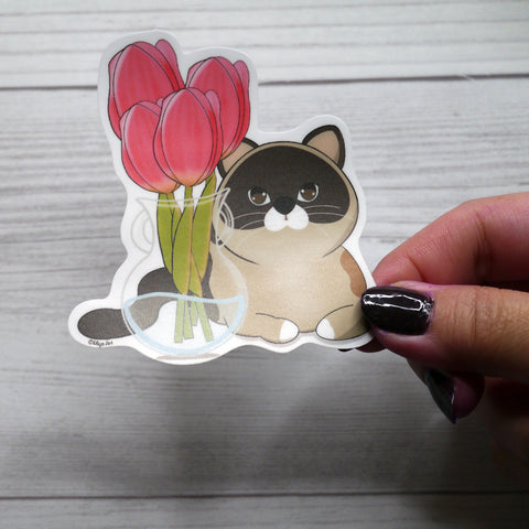 Maya Cat Tulips Vinyl Sticker