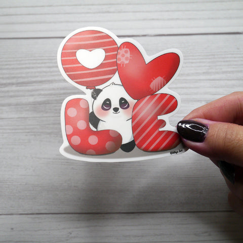 Panda with Love Balloon Vinyl Sticker