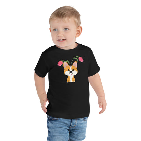 Corgi Tulips Toddler Short Sleeve Tee