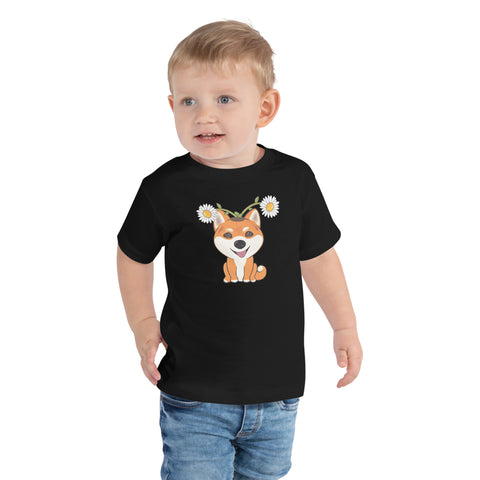 Shiba Inu Daisies Toddler Short Sleeve Tee
