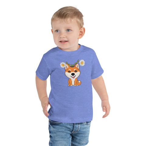 Shiba Inu Daisies Toddler Short Sleeve Tee