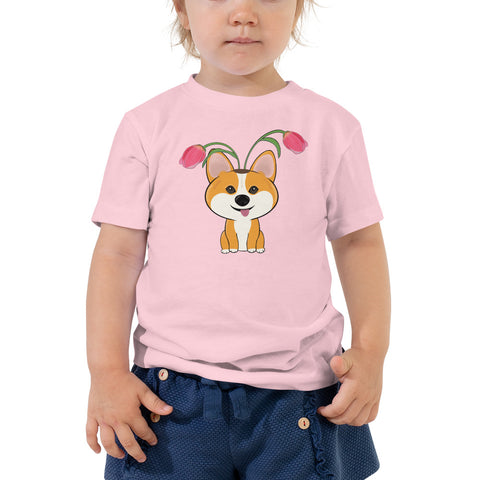 Corgi Tulips Toddler Short Sleeve Tee