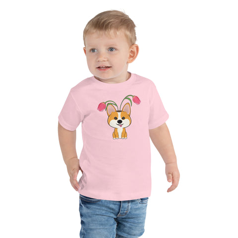 Corgi Tulips Toddler Short Sleeve Tee