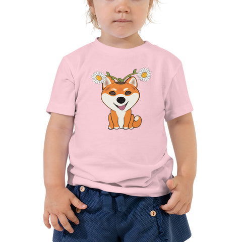 Shiba Inu Daisies Toddler Short Sleeve Tee