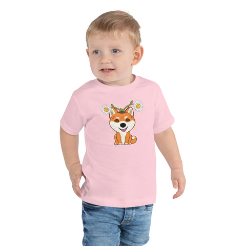 Shiba Inu Daisies Toddler Short Sleeve Tee