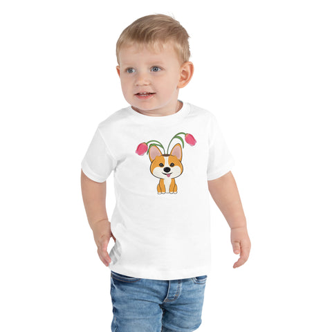 Corgi Tulips Toddler Short Sleeve Tee