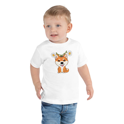 Shiba Inu Daisies Toddler Short Sleeve Tee