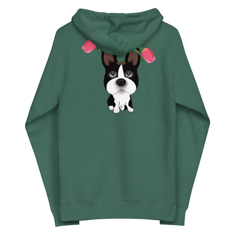 Boston Terrier Tulips (Design on Back Only) Unisex fleece zip up hoodie