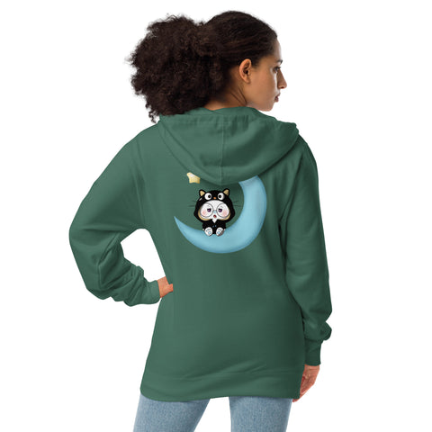 Ben-E Cat Moon (Design on Back Only) Unisex fleece zip up hoodie